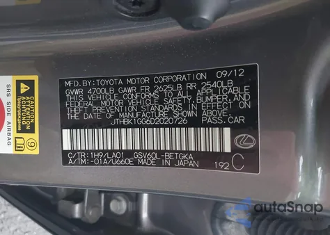 2013 Lexus Es 350 z USA, uszkodzony, nr VIN JTHBK1GG6D2020726